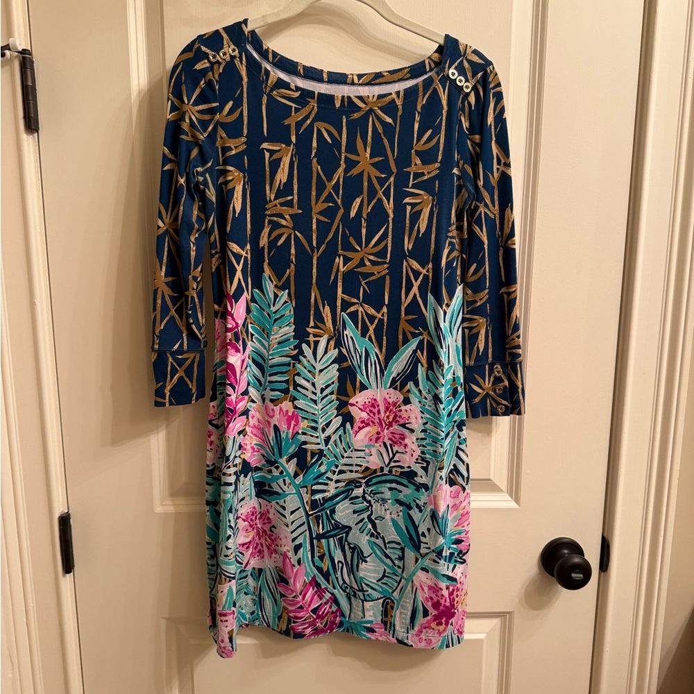 Blue Floral Bamboo-Print Women's Dress